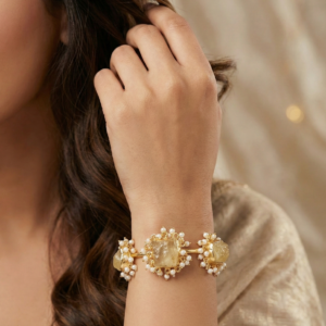 Citrine Pearl Gold-Plated Bracelet
